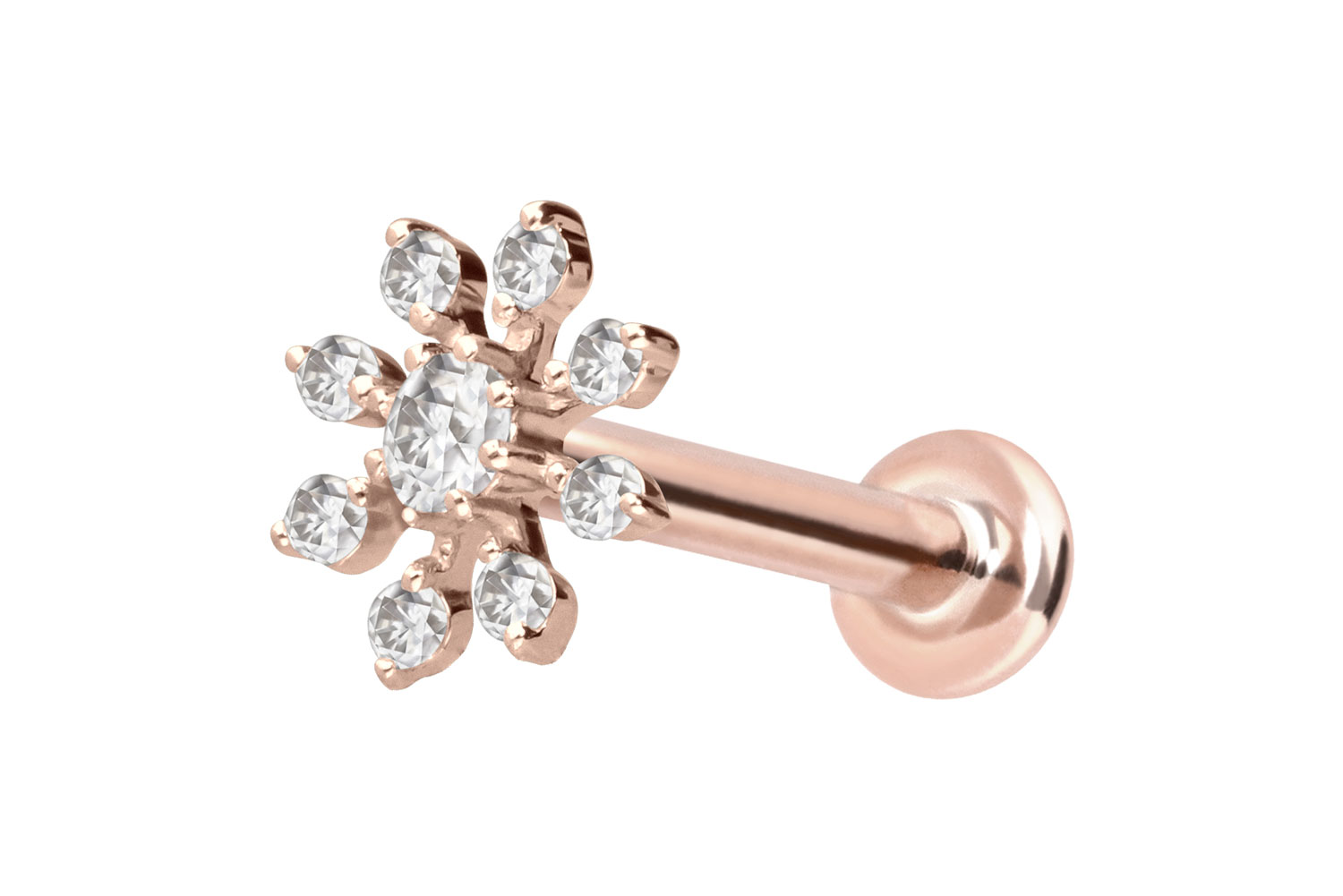 14 Karat Gold Labret Piercing mit Push Fit MOISSANIT-BLUME